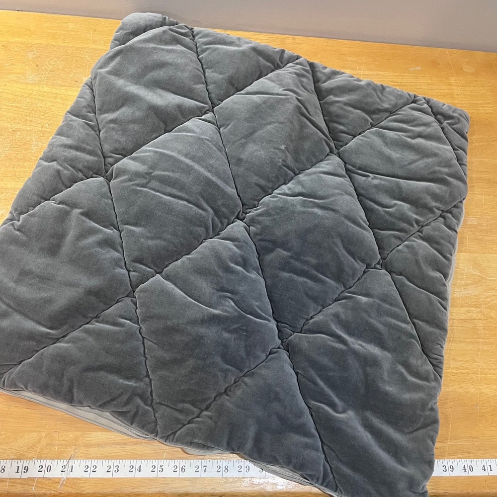 Pottery Barn‎ Charcoal Grey Velvet Diamond Quilted Euro Sham Linen Blend Back